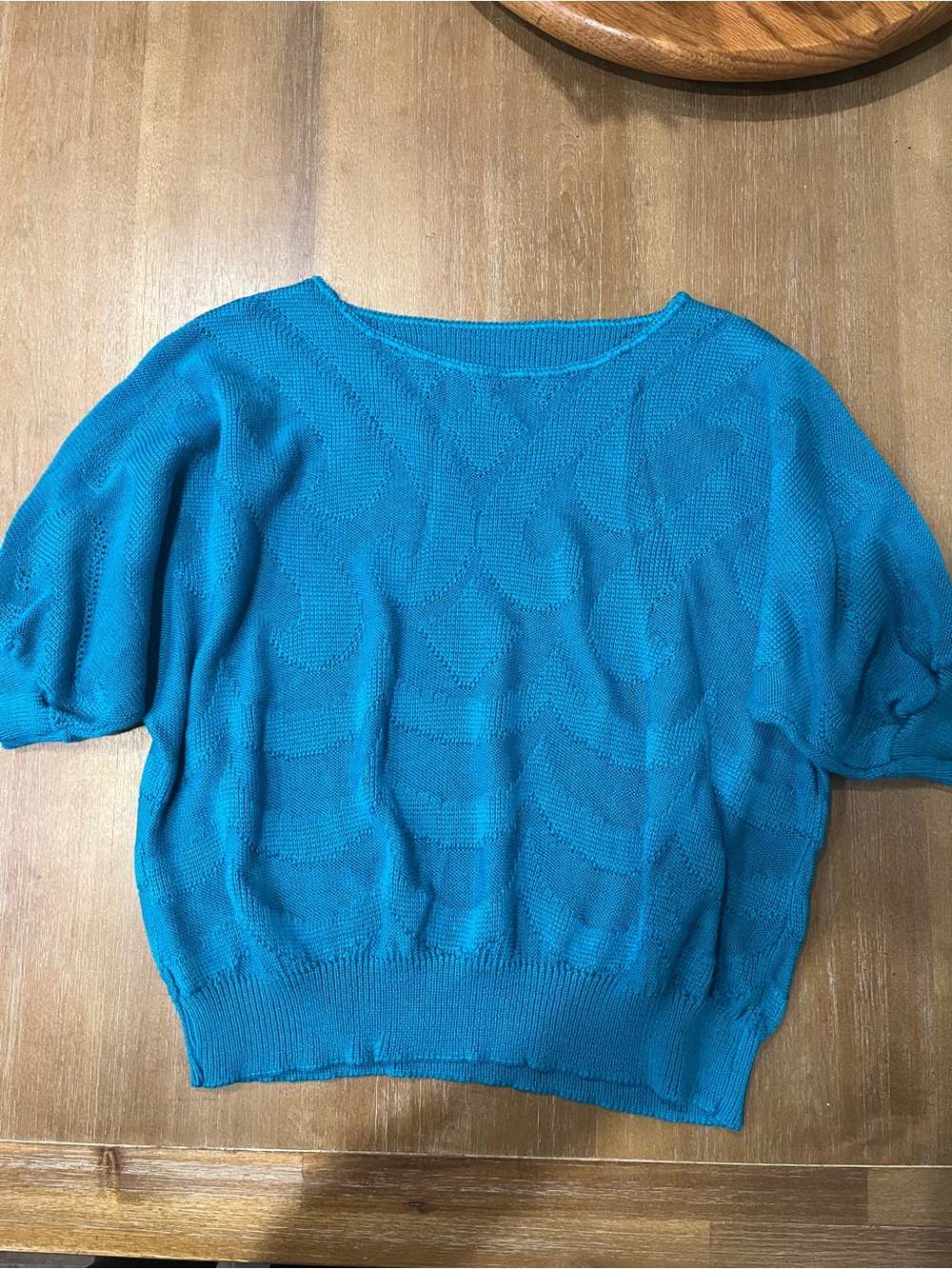 Vintage Turquoise Knit Short Sleeve Sweater Top
